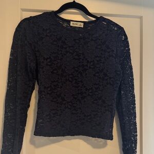Hollister Navy Lace Long Sleeve Blouse